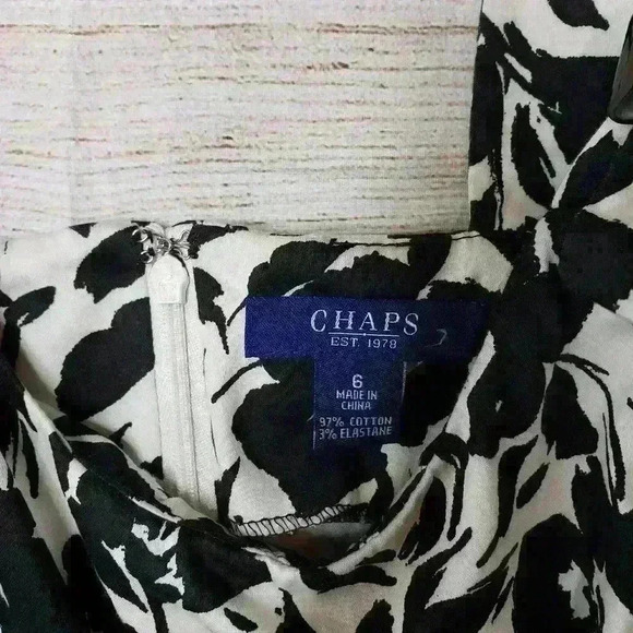 CHAPS by Ralph Lauren black & white floral sheath sundress midi dress size 6 - Picture 2 of 9